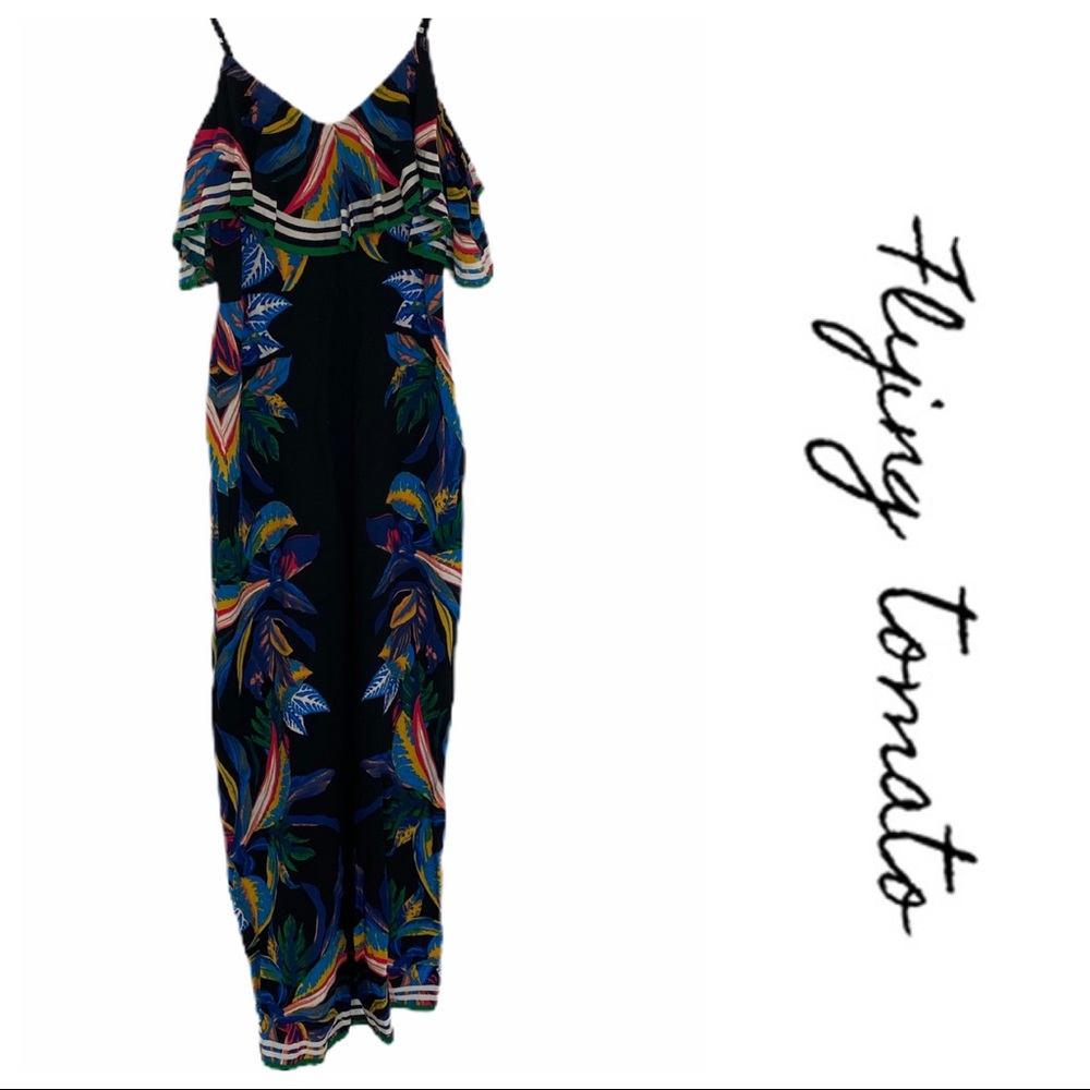FLYING TOMATO | Cold Shoulder Tropical Jumpsuit